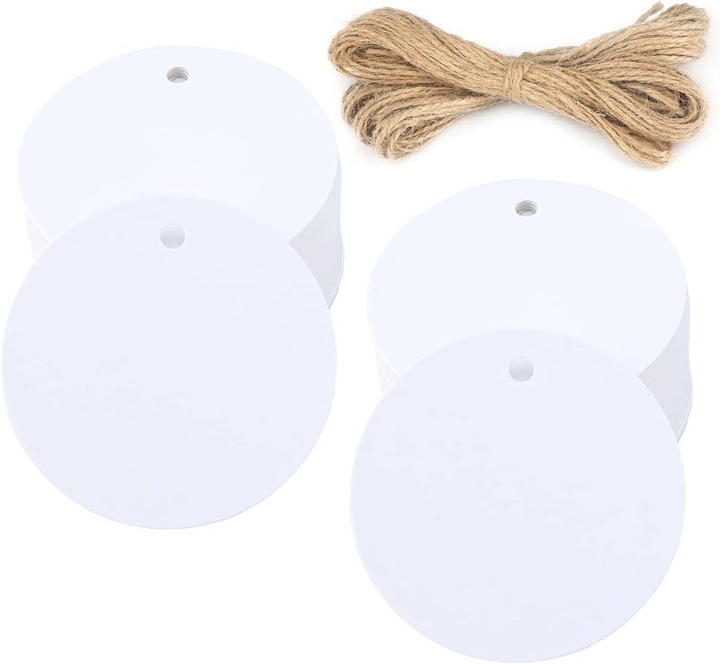 g2plus 100PCS White Gift Tags with String，2.2'' Round Paper Tag Blank Hang Tag Circle Tags with Holes for Craft Projects, Xmas Gift, DIY Wedding Favor Bag - Image 1