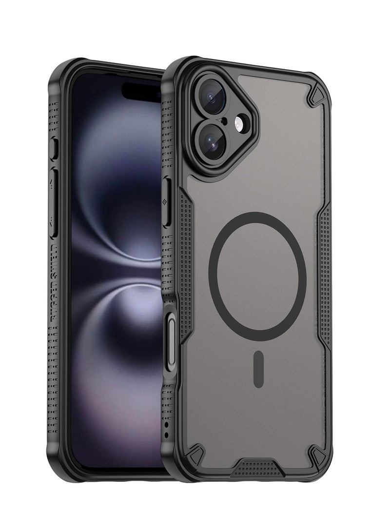 Magnetic Case Cover for iPhone 16 Plus 5G, Armor of Brushed Comfortable Oil Waterproof TPU+PC Soft Semi-translucentmatte Feel Cell Phone Protective Back Case for iPhone 16 Plus 5G, Translucent Black - Image 1
