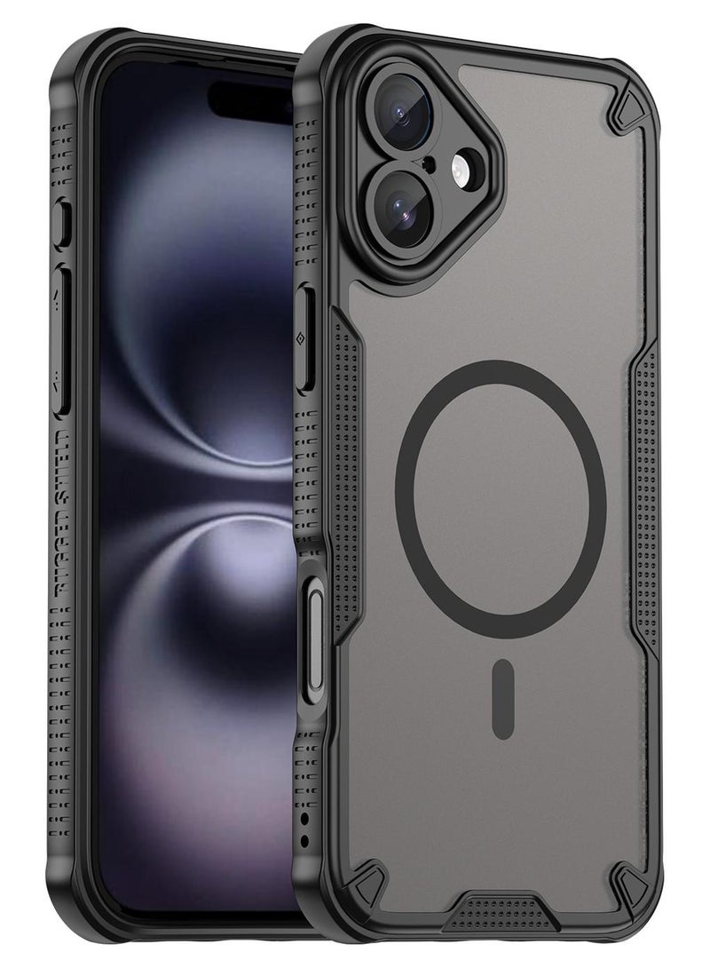 غطاء الحالة المغناطيسية لآيفون 16 زائد 5G ، درع من فرشاة مريحة الزيت مقاوم للماء TPU + PC ناعم شبه شفاف ماتي يشعر الهاتف الخلوي الوقائي الظهر الحالة لآيفون 16 زائد 5G ، أسود - Image 1