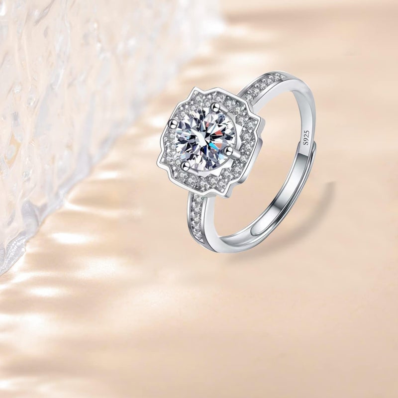 Luckilemon Moissanite Adjustable Engagement Ring, Promise Eternity Ring for Women,Wedding Rings,Jewelry Gift,Friendship Promise Fashion Jewelry Valentine Gifts for Women - Image 4