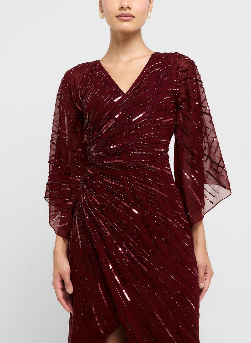 Amelia Rose Side Slit Flared Sleeve Sequin Dress - Image 3