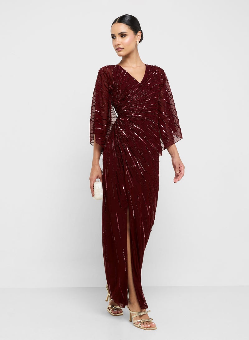 Amelia Rose Side Slit Flared Sleeve Sequin Dress - Image 1