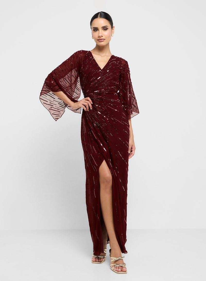 Amelia Rose Side Slit Flared Sleeve Sequin Dress - Image 4