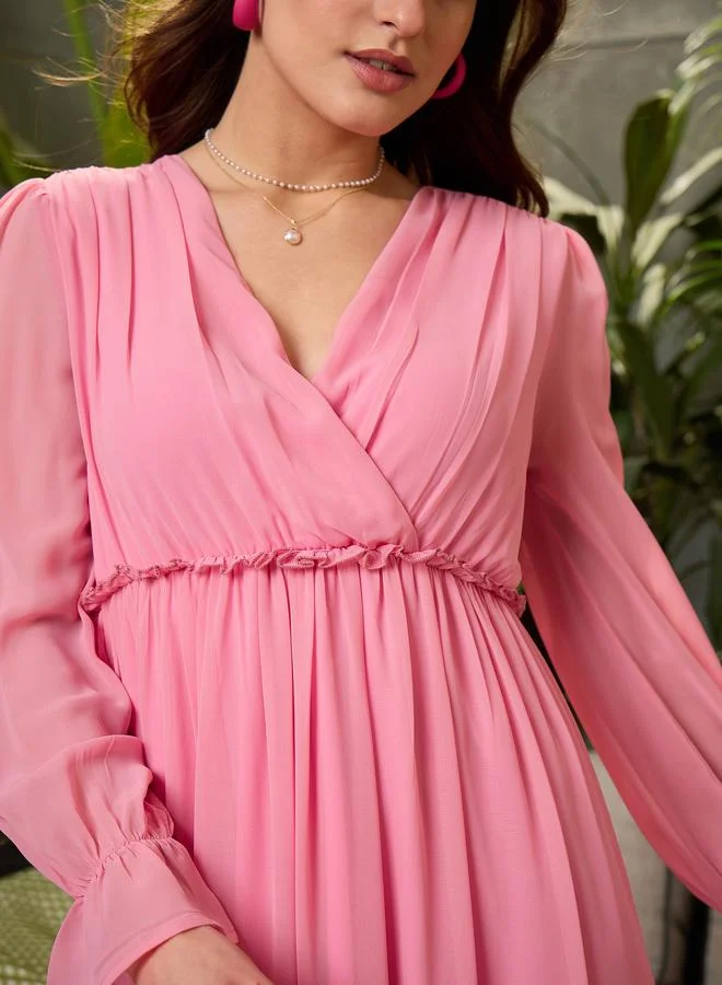 SASSAFRAS Sassafras Pink Layered Frill Hem Maxi Dress