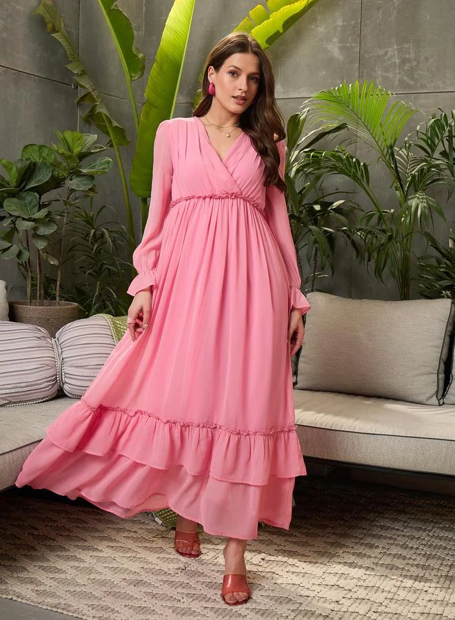 SASSAFRAS Sassafras Pink Layered Frill Hem Maxi Dress