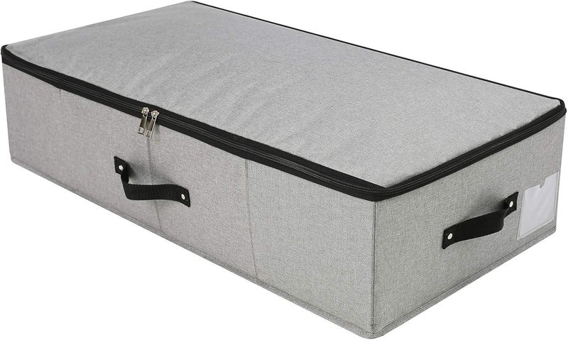 Omygarden Foldable Underbed Storage Box with Support Insert, Handles, Zipper Lid, Blankets, Clothes, Duvets, Storage Organiser for Bedroom and Closet, 74.5 × 38 × 18 cm, Dark Grey - Image 1