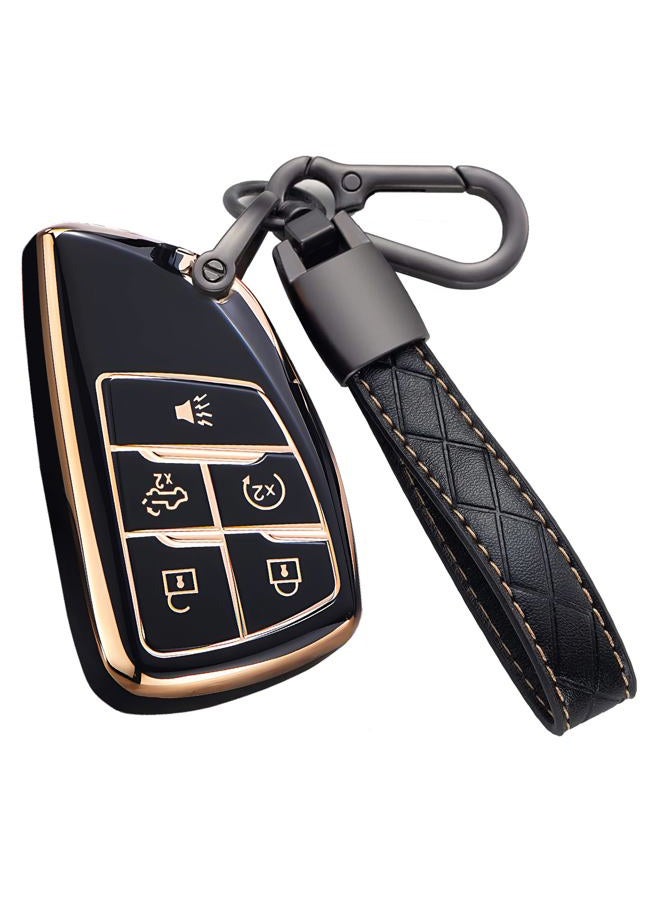 Cacacar Key Fob Cover for Ford with Keychain Explorer Edge Expedition Flex Focus Taurus Lincoln MKS MKT MKX Premium Soft TPU Full Protection Case Holder (Black) - Image 1