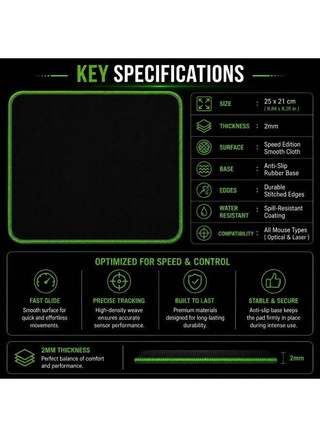 Snake Logo Gaming Mouse Pad 25 x 21 CM – Speed Edition with Anti-Slip Rubber Base & Stitched Edges - Image 2