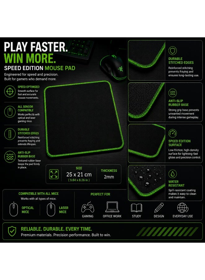 Snake Logo Gaming Mouse Pad 25 x 21 CM – Speed Edition with Anti-Slip Rubber Base & Stitched Edges - Image 3