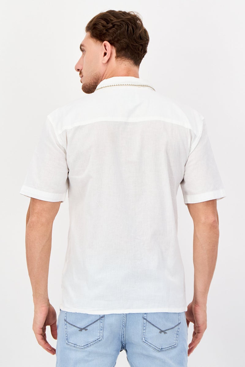 Threadbare قميص رجالي بقصة مريحة بأكمام قصيرة، أبيض - Image 4