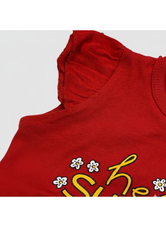 LOOFI Kids' set of two pieces: T-shirt and shorts with small red heart print - Image 4