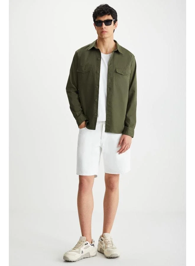 GRIMELANGE Nader Men's Thick Woven Canvas Fabric Shirt-Style Khaki Jacket.