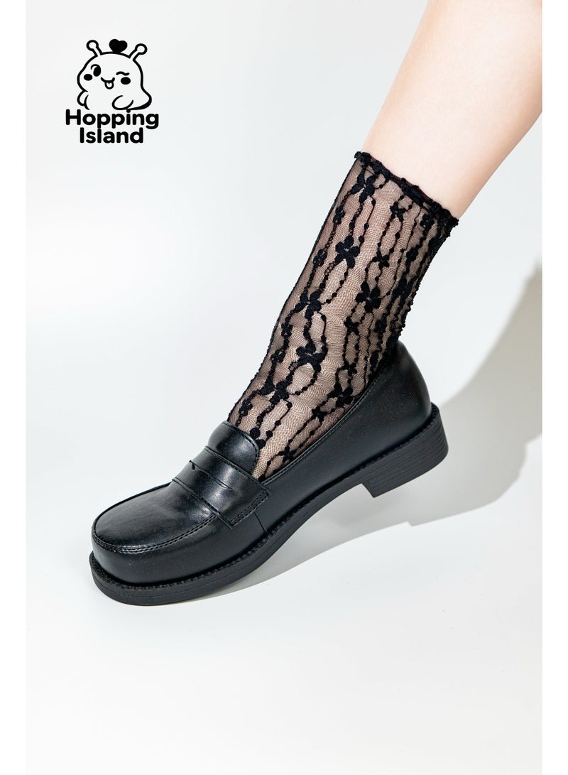 Hopping Island Floral Socks For Ladies Lace Mesh Socks Black Set - Image 3