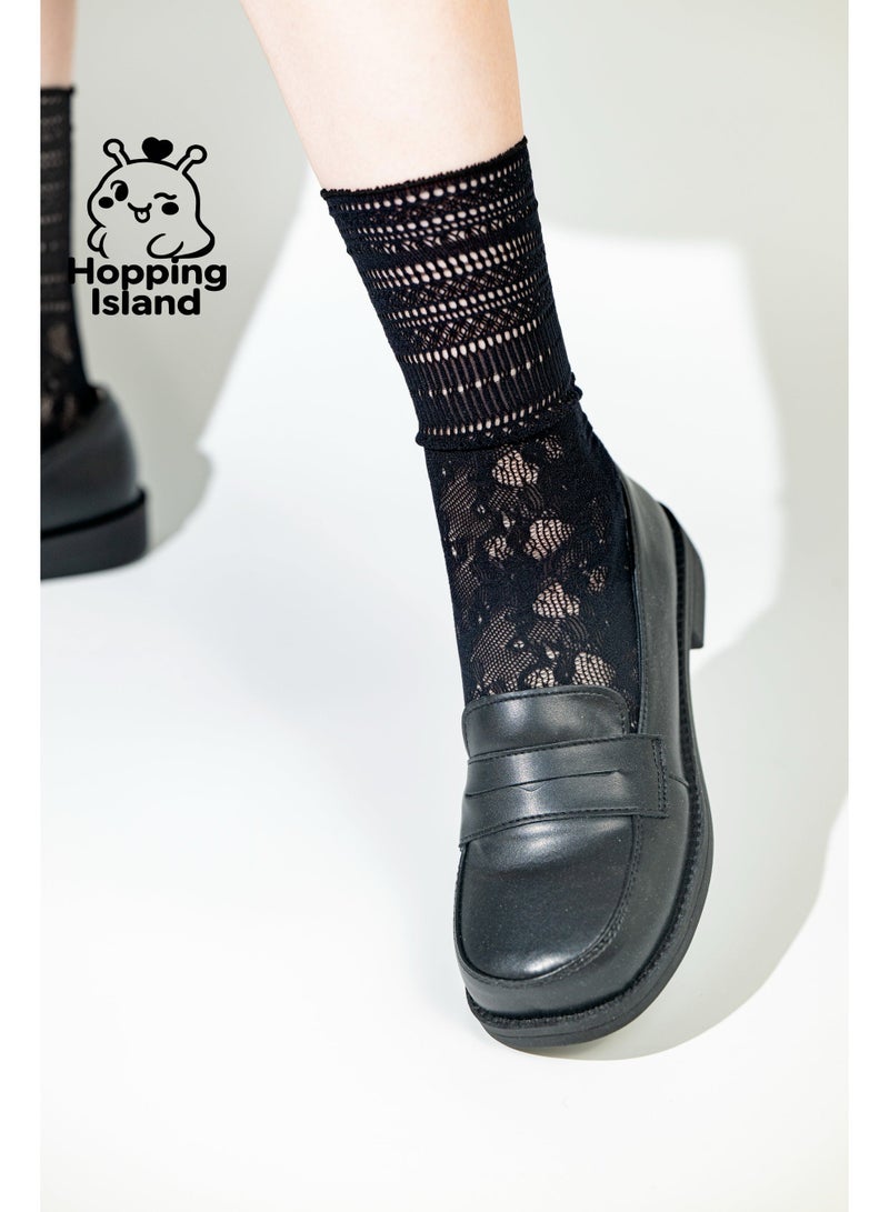 Hopping Island Floral Socks For Ladies Lace Mesh Socks Black Set - Image 5