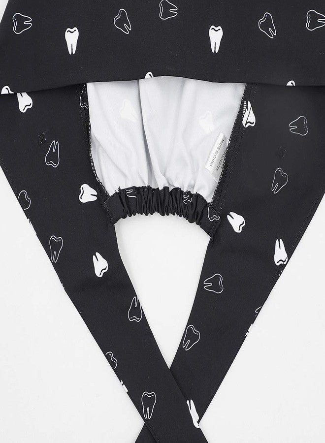 LUCKYBUNNY Gourd-Shaped Working Cap with Button, Adjustable Tie Back Hat Sweatband Hair Cover for Women Men, Multiple Color (Cute Tooth - Black) - Image 4