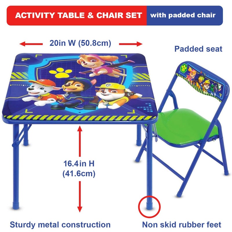 Paw Patrol Table & Chair Set for Toddlers 24-48M, Includes 1 Table & 1 Chair - Sturdy Metal Construction, Table: 20" L x 20" W x 16.4" H, Chair: 12" L x 11.6" W x 17.7" H - Weight Limit: 70 lbs - Image 2