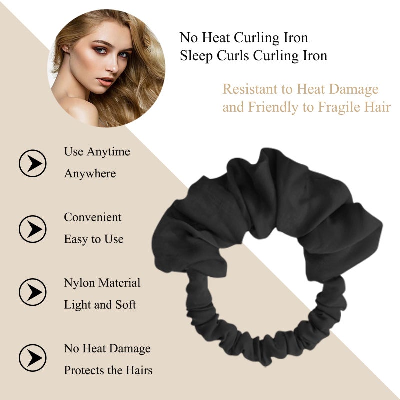Foaryoer Overnight Hair Curlers for Long Hair | No Heat Curl Wrap with Soft Scrunchie (Black) - Image 3