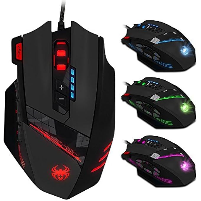 ZELOTES PROFESSIONA WIRED GAMING MOUSE,4800 DPI,12 PROGRAMMABLE BUTTONS,WEIGHT TUNING,HIGH PRECISION,MULTI-MODES BACKLIT,ERGONOMIC DESIGN,USB OPTICAL MOUSE MICE FOR LAPTOP,PC,MAC,BLACK - Image 1