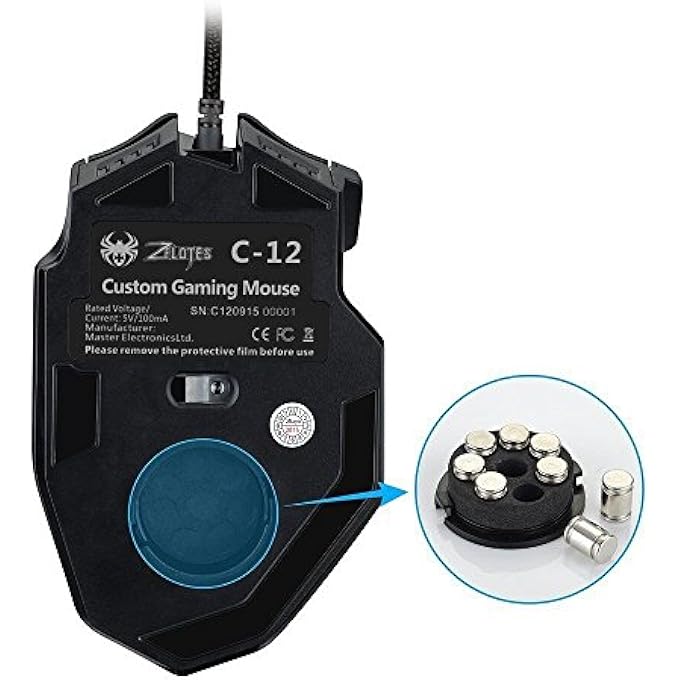 ZELOTES PROFESSIONA WIRED GAMING MOUSE,4800 DPI,12 PROGRAMMABLE BUTTONS,WEIGHT TUNING,HIGH PRECISION,MULTI-MODES BACKLIT,ERGONOMIC DESIGN,USB OPTICAL MOUSE MICE FOR LAPTOP,PC,MAC,BLACK - Image 3