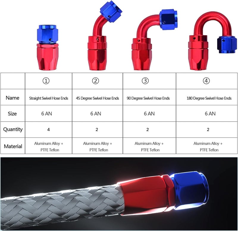 Partschoice 20FT 6AN PTFE Fuel Line Kit with 10pcs Teflon Fittings - Image 3