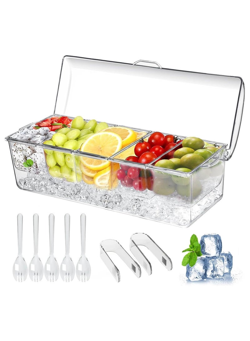 LOOPITYS Large Ice Chilled Condiment Caddy ，Chilled Condiment Containers Server with Lids for 5 (20 oz)Removable Compartments，Sushi Fruit & Salad Food Storage Box，Serving Platters, Fruit & Garnish Tray for Party Supplies & Bar Accessories - Image 2
