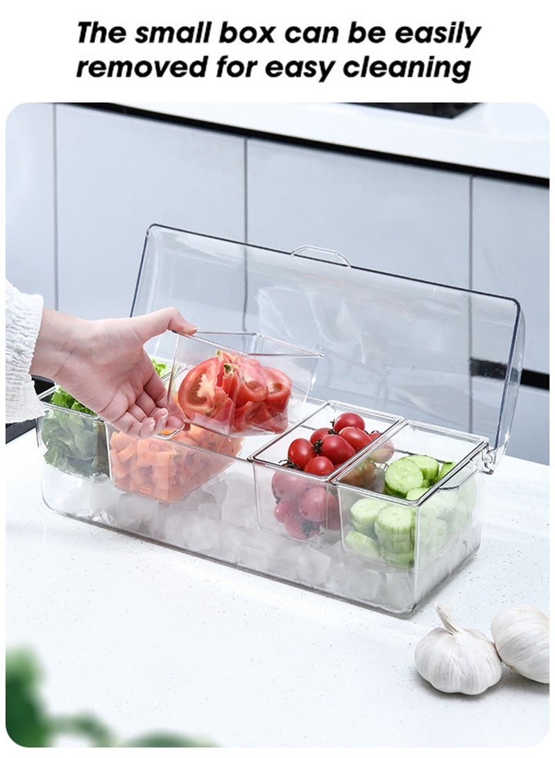 LOOPITYS Large Ice Chilled Condiment Caddy ，Chilled Condiment Containers Server with Lids for 5 (20 oz)Removable Compartments，Sushi Fruit & Salad Food Storage Box，Serving Platters, Fruit & Garnish Tray for Party Supplies & Bar Accessories - Image 1