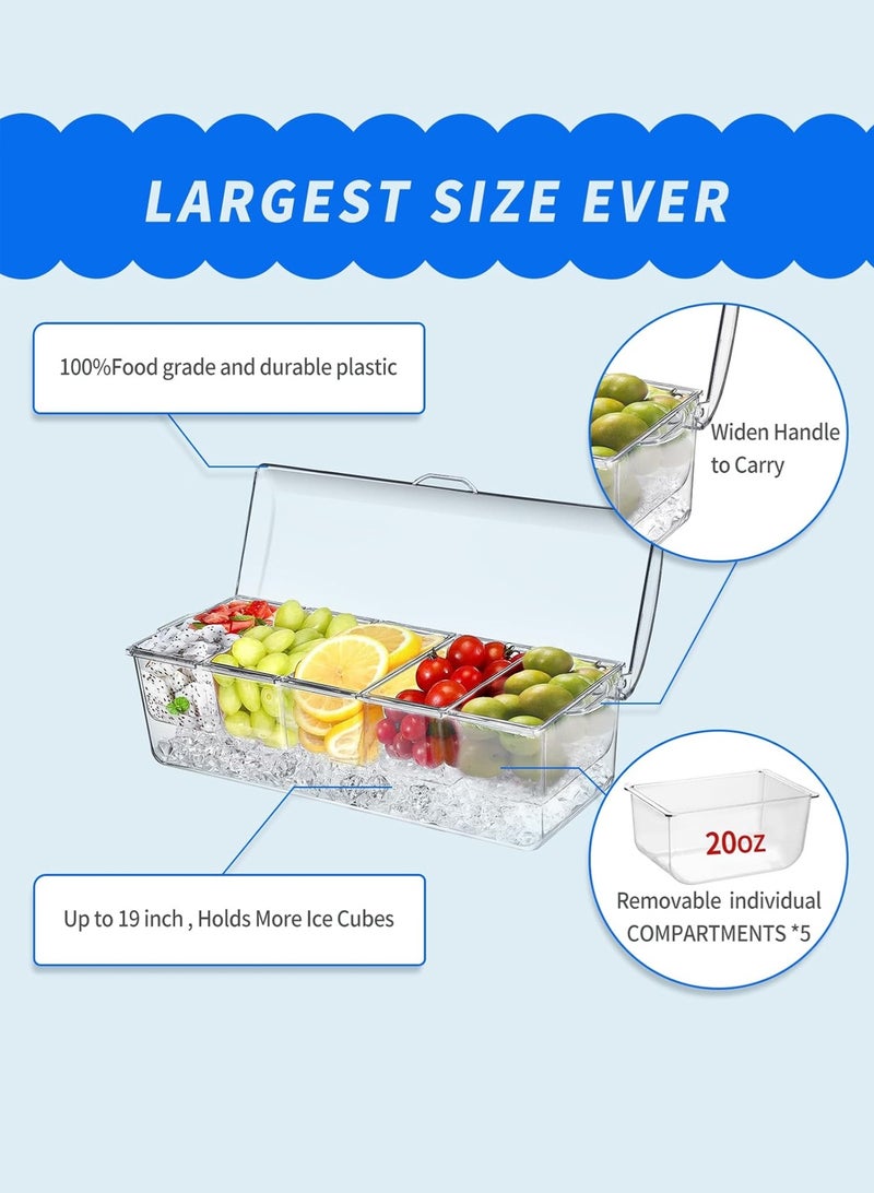 LOOPITYS Large Ice Chilled Condiment Caddy ，Chilled Condiment Containers Server with Lids for 5 (20 oz)Removable Compartments，Sushi Fruit & Salad Food Storage Box，Serving Platters, Fruit & Garnish Tray for Party Supplies & Bar Accessories - Image 3