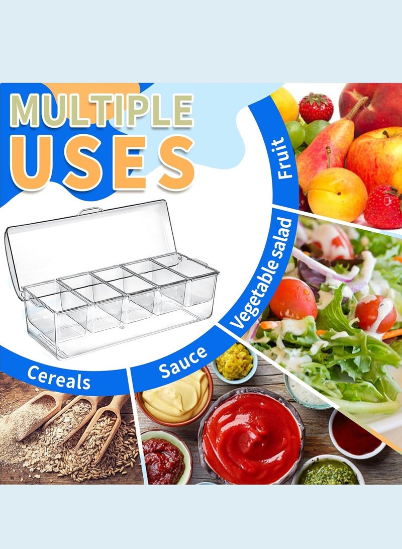 LOOPITYS Large Ice Chilled Condiment Caddy ，Chilled Condiment Containers Server with Lids for 5 (20 oz)Removable Compartments，Sushi Fruit & Salad Food Storage Box，Serving Platters, Fruit & Garnish Tray for Party Supplies & Bar Accessories - Image 4