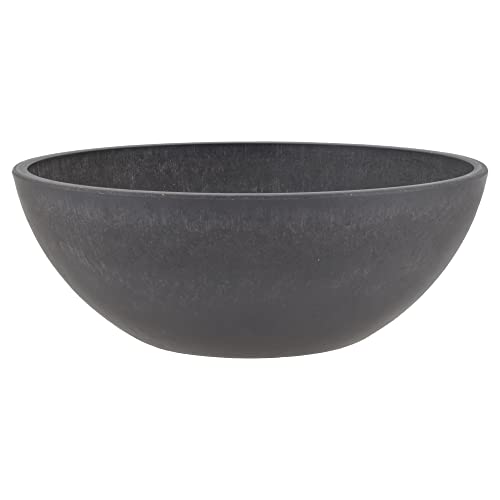 PSW Pot Collection M25DC 10-inch Plastic/Stone/Wood Composite Low Bowl Planter – No Drainage Hole (Drillable), Shallow Indoor/Outer Pot for Succulents, Bonsai, Fairy Gardens, Herbs, Dark Charcoal - Image 1