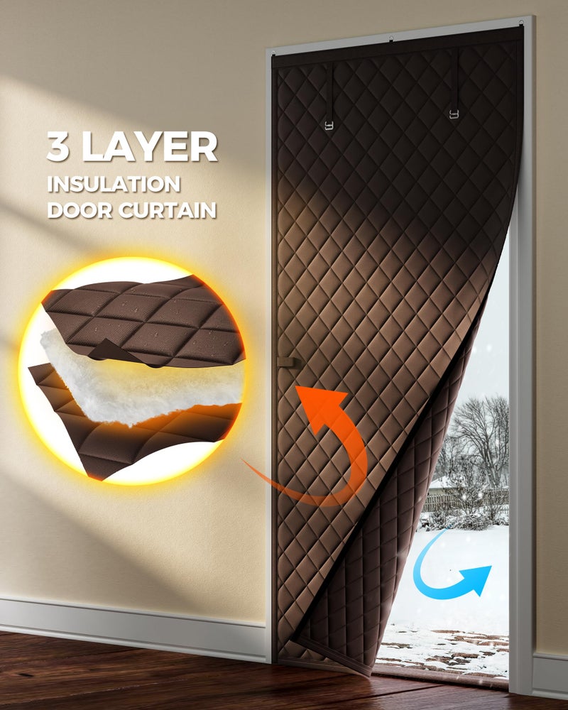 Augblinds Thermal Insulated Door Curtain Fits Door Size 32 x 80 Inch, Oxford Cloth Thicken Cotton Filled, Curtain Size 35" x 82", Single Piece Door Insulation Blanket Cover for Cold in Winter, Brown - Image 3