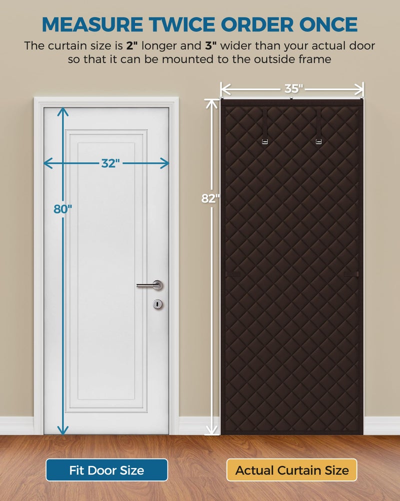 Augblinds Thermal Insulated Door Curtain Fits Door Size 32 x 80 Inch, Oxford Cloth Thicken Cotton Filled, Curtain Size 35" x 82", Single Piece Door Insulation Blanket Cover for Cold in Winter, Brown - Image 2