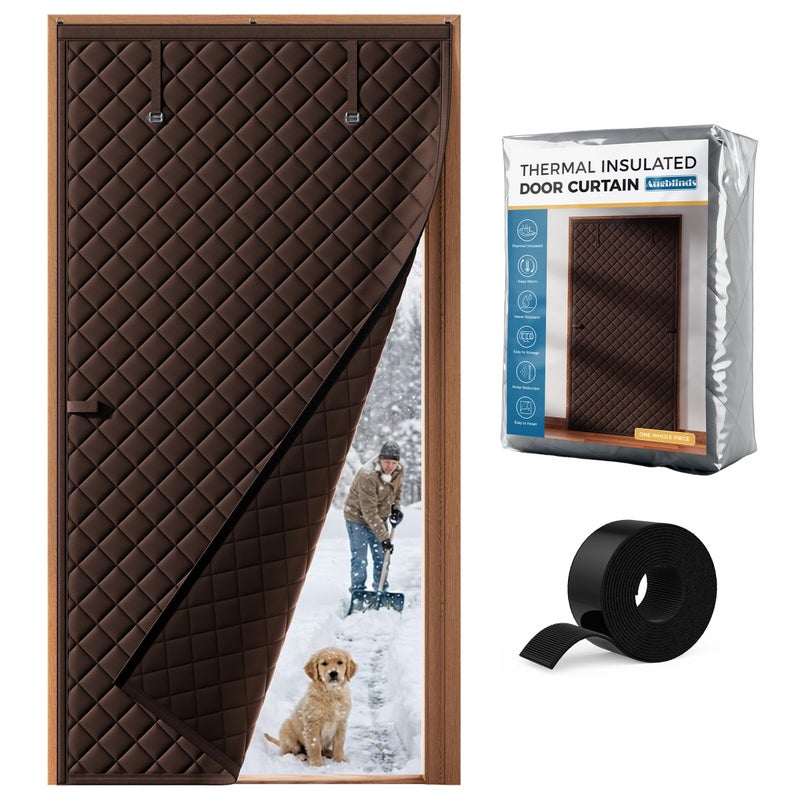 Augblinds Thermal Insulated Door Curtain Fits Door Size 32 x 80 Inch, Oxford Cloth Thicken Cotton Filled, Curtain Size 35" x 82", Single Piece Door Insulation Blanket Cover for Cold in Winter, Brown - Image 1