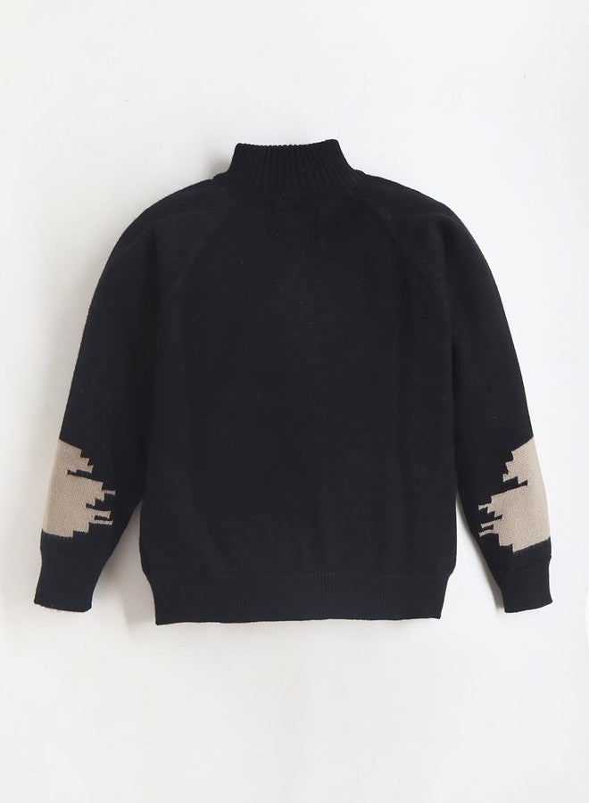Cherry Crumble Classic Black Self Intarsia Viscose Full Sleeve Comfort High Neck Unisex Sweater - Image 2