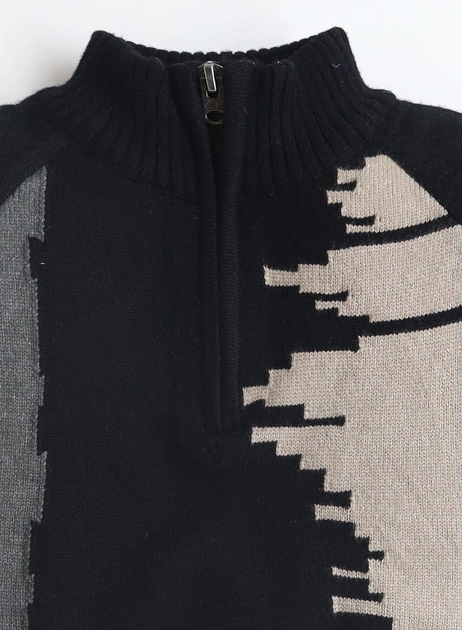 Cherry Crumble Classic Black Self Intarsia Viscose Full Sleeve Comfort High Neck Unisex Sweater - Image 3