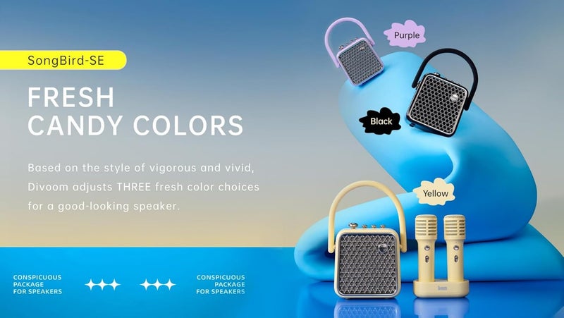 Divoom SongBird-SE 18W Bluetooth Speaker with Dual Wireless Microphones Bluetooth 5.2 AUX MicroSD Wired Input Built-in Mic 8H Playtime Compact Karaoke Design Speaker - Yellow - Image 1