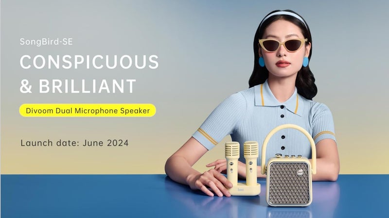 Divoom SongBird-SE 18W Bluetooth Speaker with Dual Wireless Microphones Bluetooth 5.2 AUX MicroSD Wired Input Built-in Mic 8H Playtime Compact Karaoke Design Speaker - Yellow - Image 4