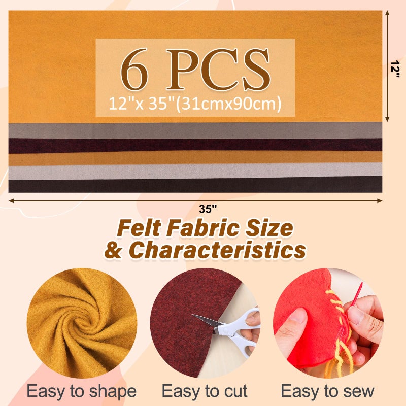 XSEINO 6 Rolls 12"x35" 1.4mm Thick Soft Felt Fabric Sheet 6 Assorted Maillard Series Colors Felt Pack for DIY Craft Sewing Squares Nonwoven Patchwork - Image 2