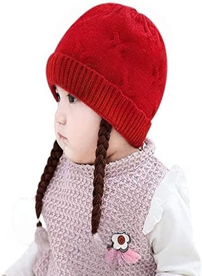 Richmen Baby Boys Girls Winter Hat Soft Woolen Beanie Braids Cap for Girl Kids Warm Knitted Windproof Cap for Toddler’s Fashion Children Infant Hat for (6Month -4Yrs) Red 3 - Image 1