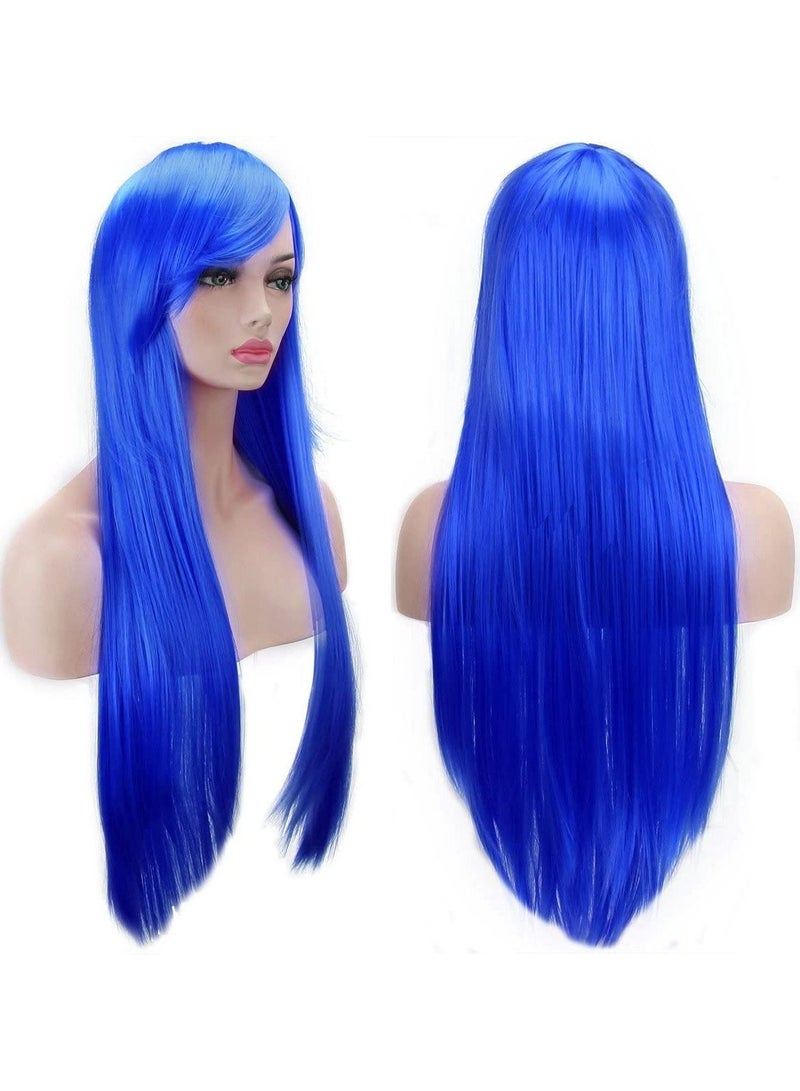 إستيل شعر مستعار 32 بوصة 80 سم طويل مستقيم أنيمي أزياء المرأة تأثيري باروكة شعر مستعار للحفلات مع غطاء شعر مستعار أزرق - Image 1
