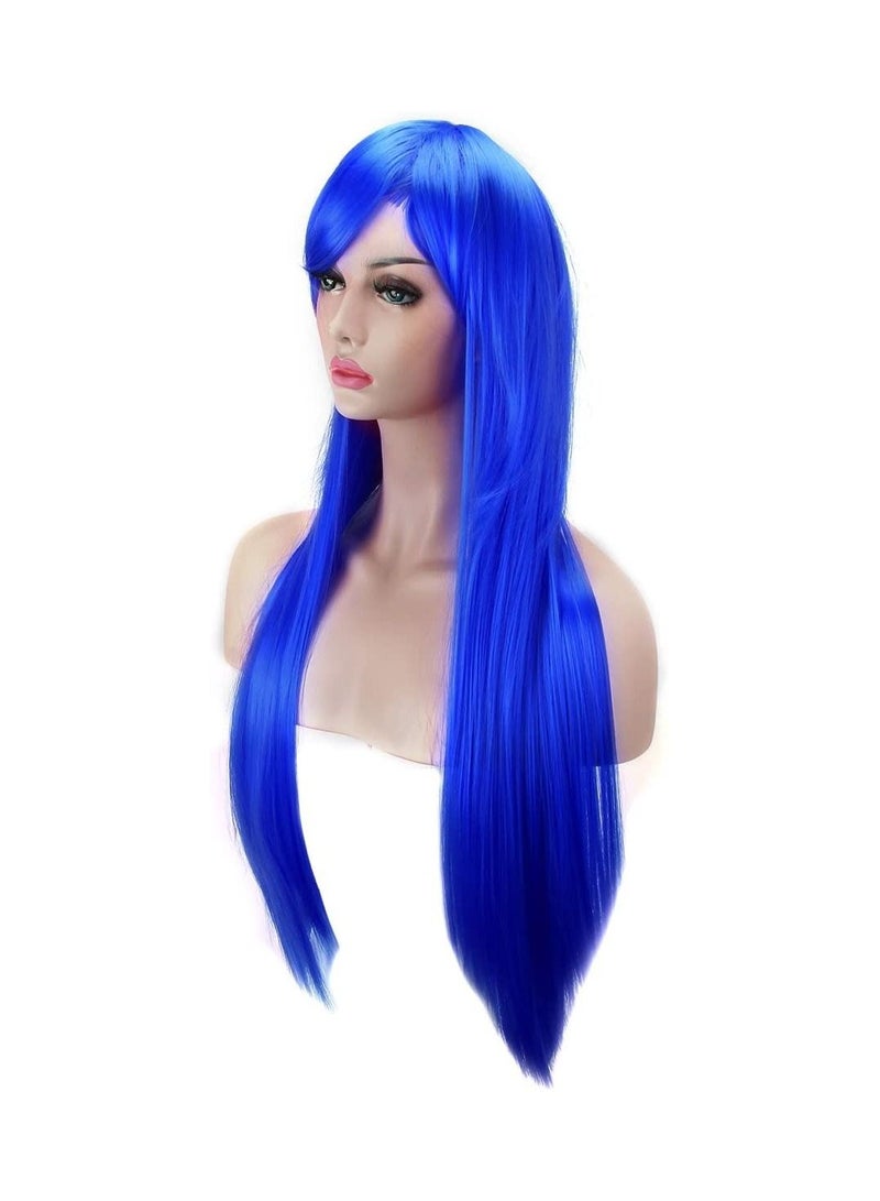 إستيل شعر مستعار 32 بوصة 80 سم طويل مستقيم أنيمي أزياء المرأة تأثيري باروكة شعر مستعار للحفلات مع غطاء شعر مستعار أزرق - Image 5