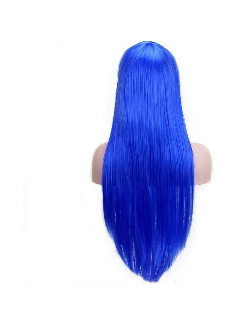 إستيل شعر مستعار 32 بوصة 80 سم طويل مستقيم أنيمي أزياء المرأة تأثيري باروكة شعر مستعار للحفلات مع غطاء شعر مستعار أزرق - Image 4