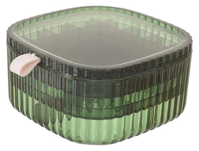 صندوق تخزين المجوهرات، منظم مجوهرات متعدد الطبقات، منظم مجوهرات للقلائد والأقراط والخواتم والأساور 15 * 15 * 7.5 سم - أخضر شفاف - Image 1