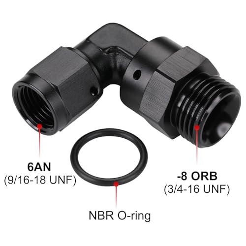 Podavelle 6AN Female Flare Swivel to 8AN 8 ORB Male Oring Boss 90 Degree Fitting Adapter Aluminum Black - Image 3
