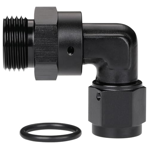 Podavelle 6AN Female Flare Swivel to 8AN 8 ORB Male Oring Boss 90 Degree Fitting Adapter Aluminum Black - Image 1