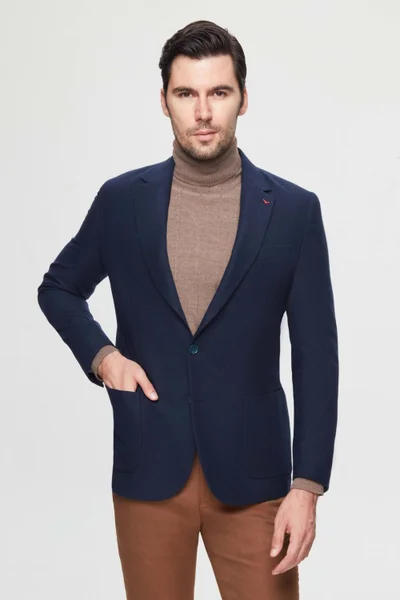 D'S DAMAT Ds Damat Regular Fit Navy Blue Double Slit Wool Blazer Fabric Jacket