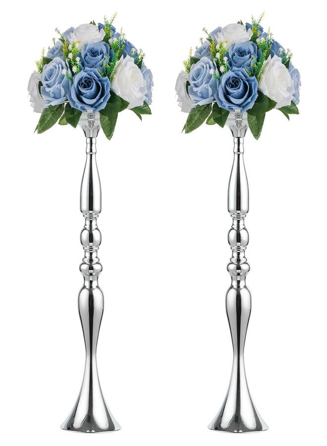 NUPTIO 2 Pcs Versatile Metal Flower Arrangement, Candle Holder Stand Set Candlelabra for Wedding Party Dinner Centerpiece Event Road Lead Restaurant Hotel Decoration (Silver, 19.7" H) - Image 1