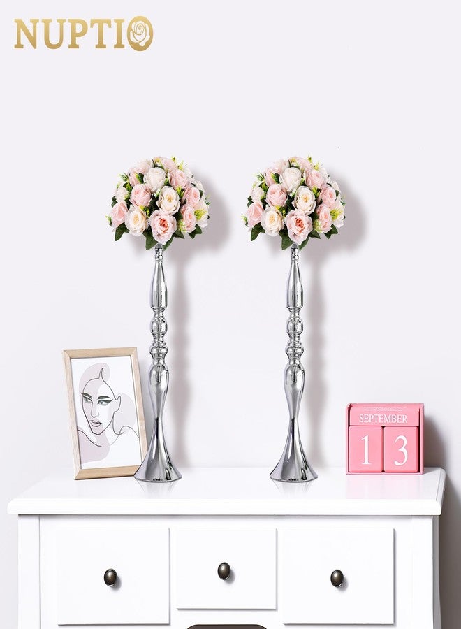 NUPTIO 2 Pcs Versatile Metal Flower Arrangement, Candle Holder Stand Set Candlelabra for Wedding Party Dinner Centerpiece Event Road Lead Restaurant Hotel Decoration (Silver, 19.7" H) - Image 3