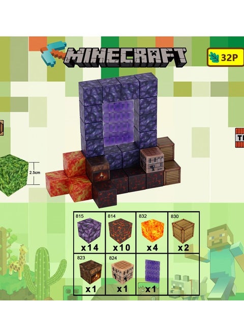 Minecraft Game Magnetic Building Blocks , Children's Educational Game Accessories, Miniature World Building Toys Cube Construction 25MM Super Large Size, Puzzle Building Block Family Parent-child Gam