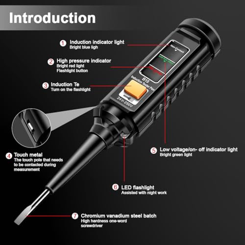Serplex® Voltage Multimeter Pen with Light, 3-Color Indicator Light & Sound Alarm, Live Wire Detection, Voltage Pen with Slotted Probe, Battery Operated Non-Contact Voltmeter, No Battery Included - Image 4