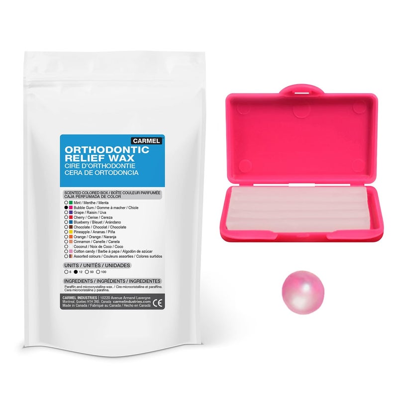 Carmel Orthodontic Wax in a Bubble Gum Scented Box Pack of 12 Relief Wax for Braces Dental Appliances Damaged Teeth Dental Patient Wax